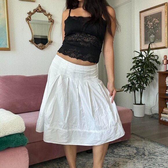 White Cotton Flowy Midi Skirt - Picture 5 of 6
